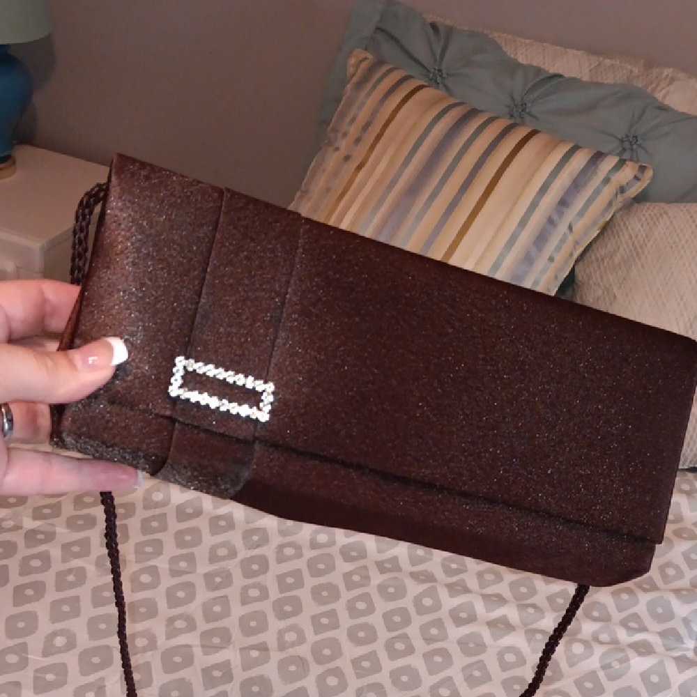Night Bags Elegant Brown Clutch Cross Body 10X5"